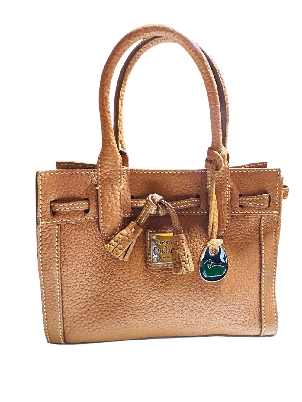 Vintage Dooney & Bourke East West Tassel Tote Caramel Pebbled Leather Mini Bag